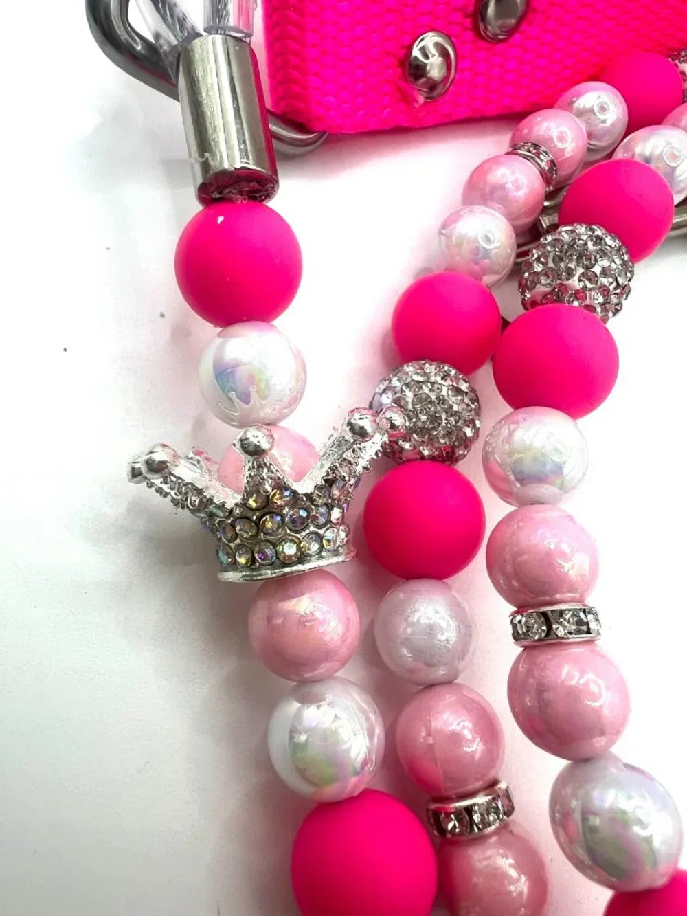 Princess Pink Rhinestone Crown Dog Leash - Neon Pink - Handmade